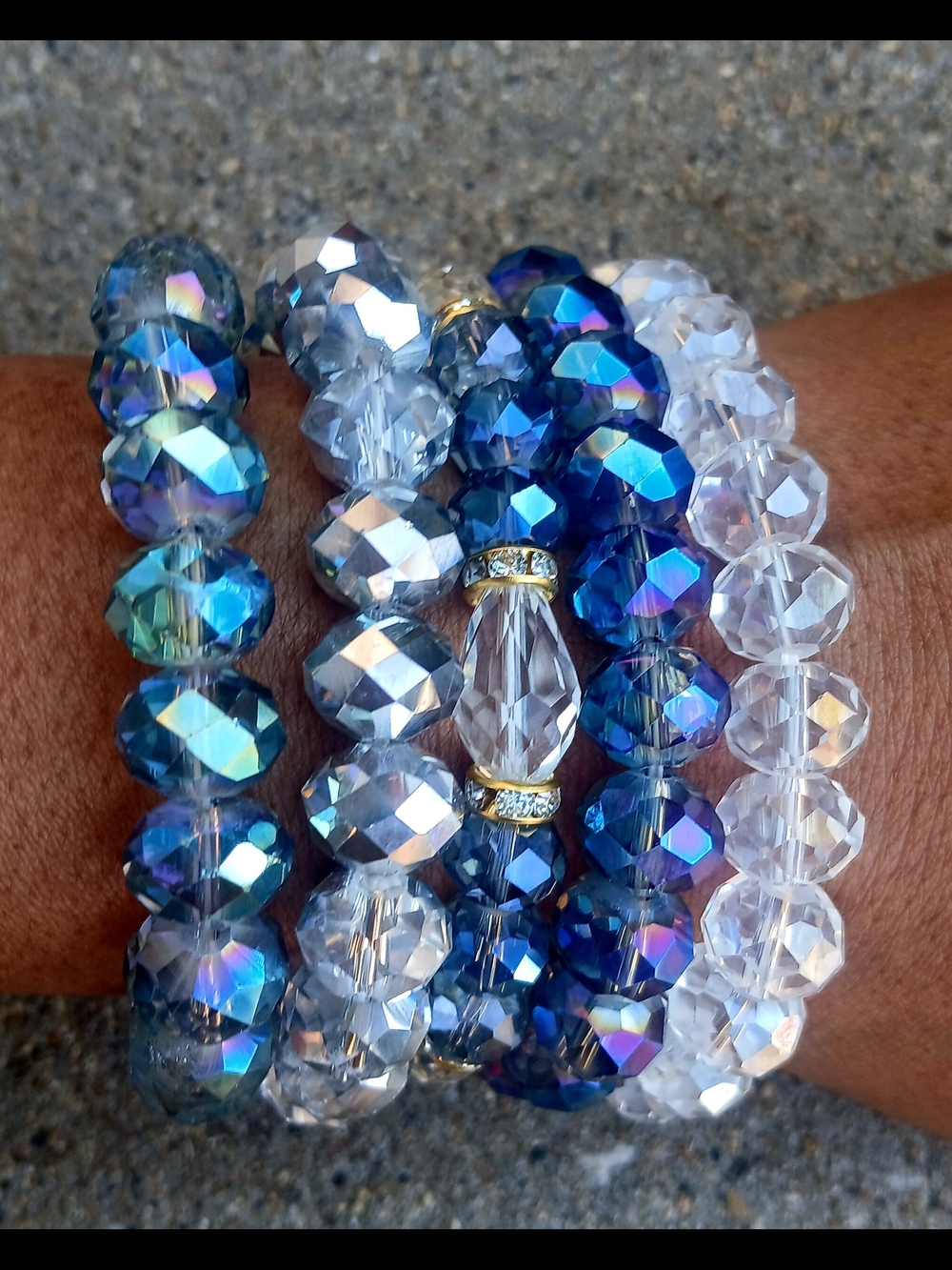 Blue and Clear Crystal Stretch Bracelet Set - Women Jewelry